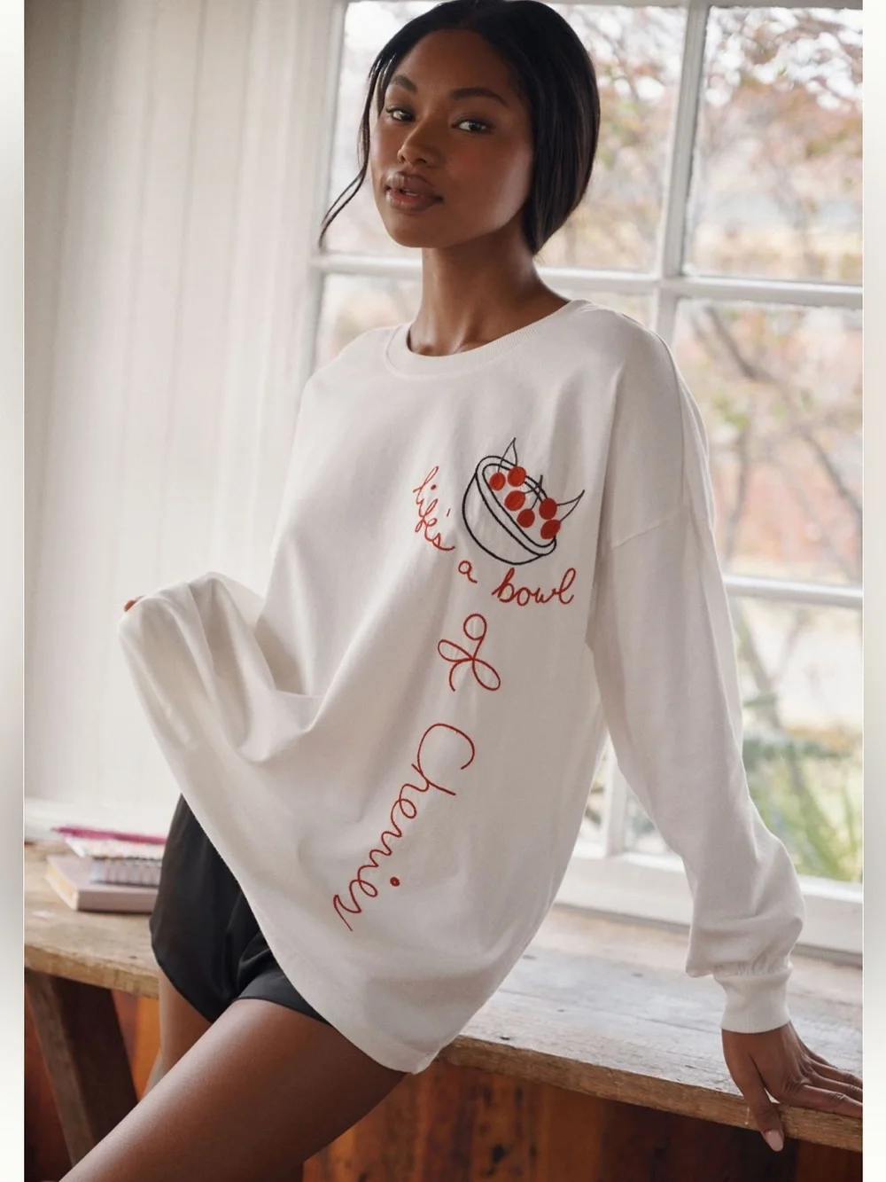 Anthropologie LyreBird Embroidered Graphic Long Sleeve Tee | Large | NWT - Picture 1 of 3